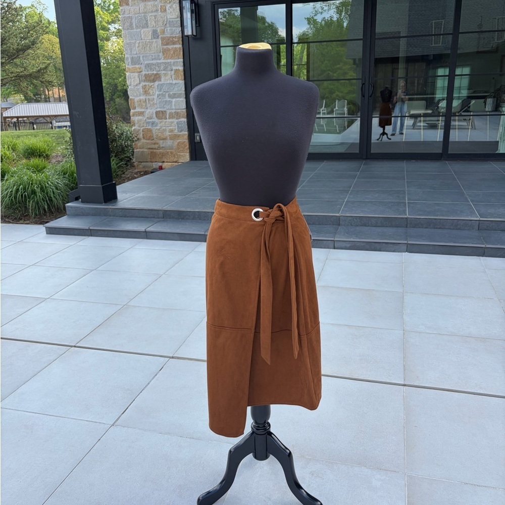 Y2K deadstock faux suede wrap skirt brown tie waist boho western